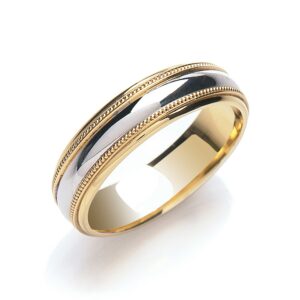 6mm Court Mill Grain Edges Two Colour Wedding Band