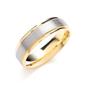 6mm Two Colour Flat Court Matt Centre - Polish Edge Wedding Band