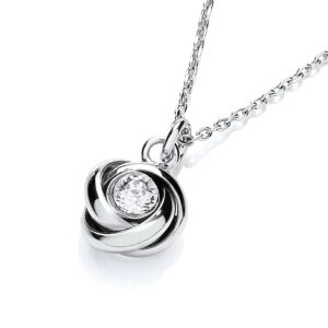 Silver Knot with Cz in the Centre Necklace 17"/43cm