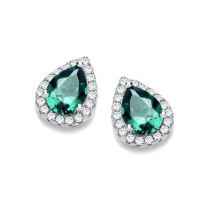 Teardrop Emerald Green Cz Stud Earrings