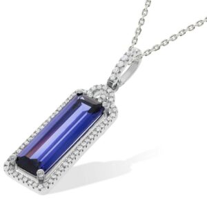 Micro Pave Blue Centre Cz Pendant with 18" Chain