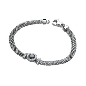 Ruthenium Mesh Bracelet 7" with Simulated Onyx