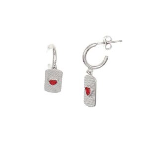 Silver Dog Tag Hollow Tube Drop Earrings
